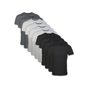 Gildan Adult Men's Short Sleeve Crew Assorted Color T-Shirt | 10-Pack | Sizes S-2XL | Black/Charcoal/Sport Grey
