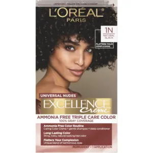 L'Oreal Paris Excellence Universal Nudes Permanent Hair Color | 100 Percent Gray Coverage | 1 Kit | 1N Natural Black