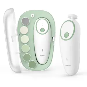 Momcozy Baby Nail File | Gentle Electric Nail Trimmer for Newborn | Infant Nail Clipper with Night Light | 7 Grinding Head Replacement Pads | Green