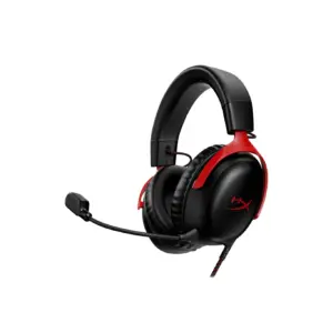 HyperX Cloud III – Wired Gaming Headset | PC | PS5 | Xbox Series X | S | Angled 53mm Drivers | DTS Spatial Audio | Memory Foam | Durable Frame | Ultra-Clear 10mm Mic | USB-C | USB-A | 3.5mm – Black/Red