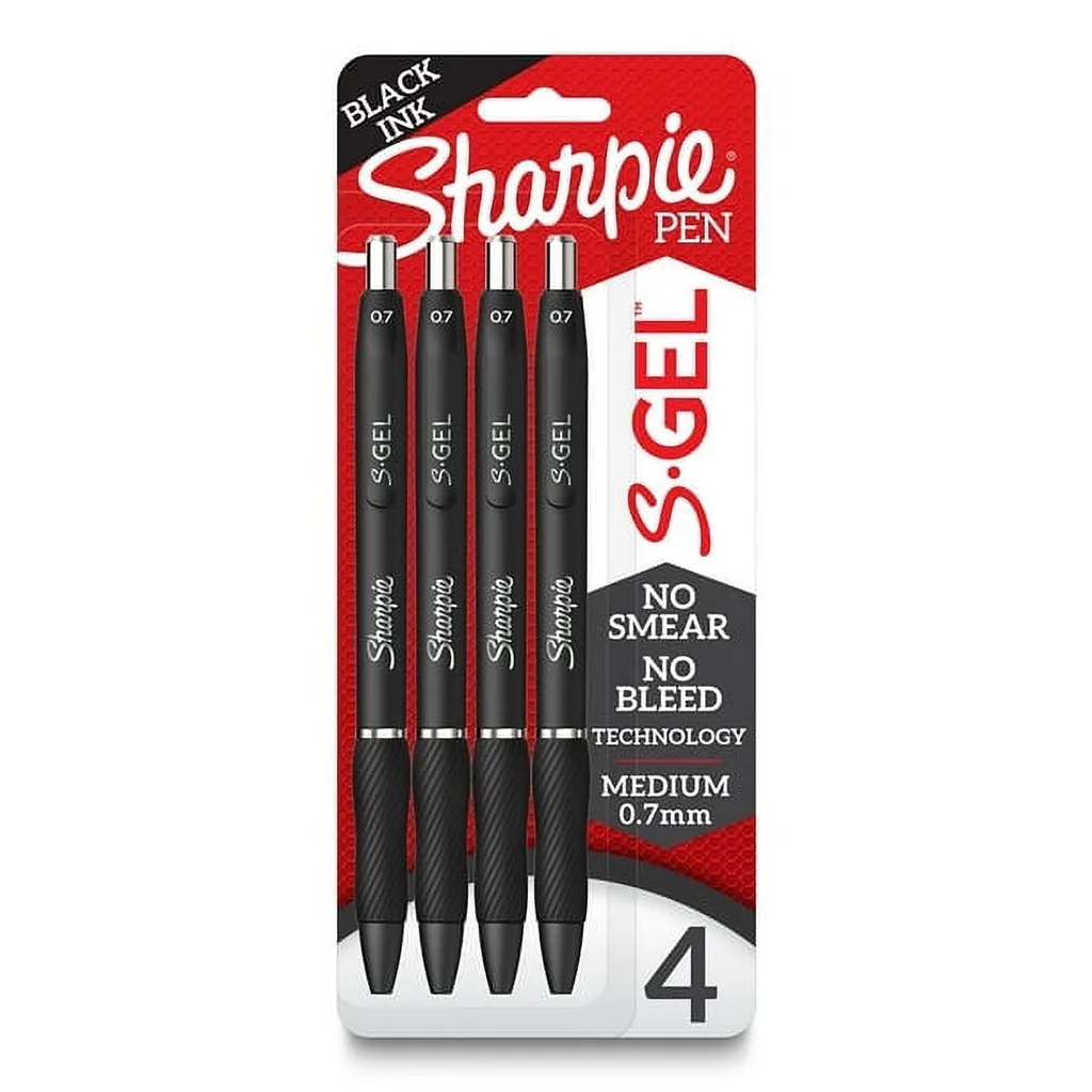 Sharpie S-Gel | Gel Pens | Medium Point (0.7mm) | Black Ink Gel Pen | 4 Count