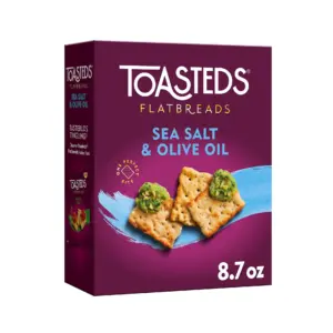 Toasteds Flatbreads Sea Salt & Olive Oil Crackers | Party Snacks | 8.7 Ounce | Single