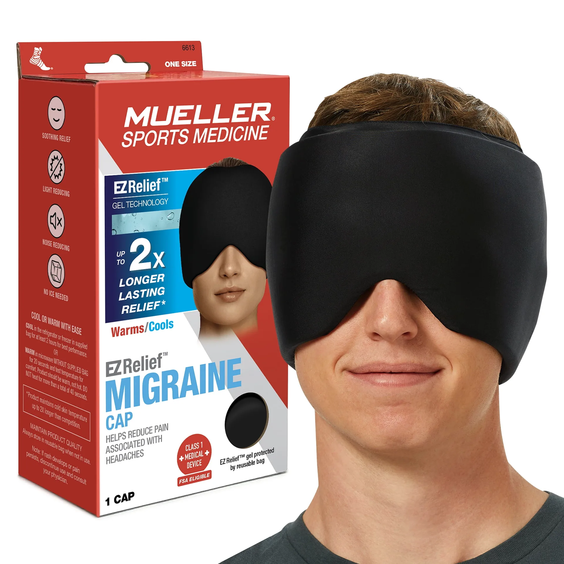 Mueller EZ Relief Migraine Cap | Unisex | Cold/Hot | One Size Fits Most | Black