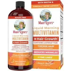 MaryRuth's Liquid Multivitamin + Hair Growth | Clinically Tested for Thicker Hair and Facial Wrinkles Inch Women | Biotin 10000mcg | Lustriva Hair Growth Supplements | Skin Care | Ages 18+ | 30 Fl Ounce | Single | One Bottle (30 Fl Ounce) | 2.83 lbs | One Bottle 30 Fl Ounce