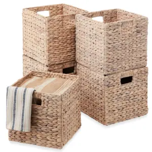 Best Choice Products 12x12in Hyacinth Baskets | Set of 5 Multipurpose Collapsible Organizers w/ Inserts | White