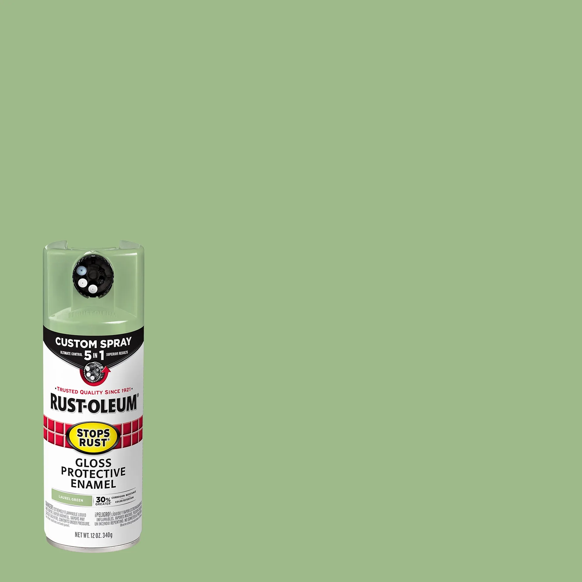 Laurel Green | Rust-Oleum Stops Rust Custom Sprays 5 Inch 1 Gloss Spray Paint- 12 Ounce | 384753 | Single