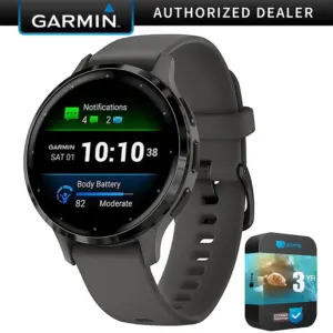 Garmin Venu 3S (GPS) 41mm Pebble Gray Steel Bezel Case with Black Silicone Band (Premium Edition)