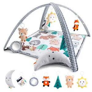 Unisex Baby Play Gym and 7-Inch-1 Play Mat | Playmat Baby Toys 0-6 | 6-12 Months Tummy Time Mat with Hanging Toys | Soft Padded for Newborns | Infants | Woodland