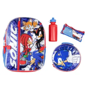 Sonic The Hedgehog Backpack 16 Fast Molded Lunch Box Cinch Bag 5PC Set (Premium Edition)