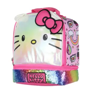 Sanrio Hello Kitty Kids Lunch Box 3-D Ears & Rainbow Sequins Insulated Bag