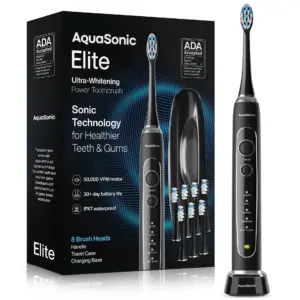 AquaSonic Elite Rechargeable Electric Toothbrush Set | ADA Accepted | 5 Modes | Travel Case | 8 Brush Heads (Black)