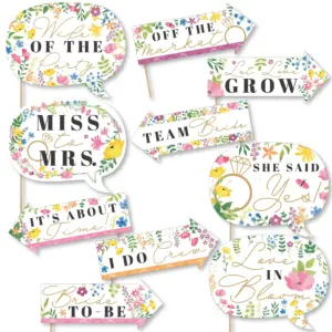 Big Dot of Happiness Funny Wildflowers Bride | Boho Floral Bridal Shower & Wedding Party Photo Booth Props Kit | 10 Piece