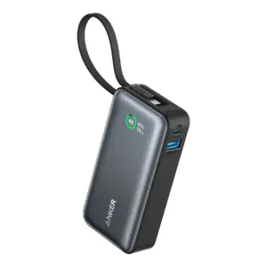 Anker Nano Power Bank | 10,000mAh Portable Charger with Built-Inch USB-C Cable | 30W Recharging | 30W Max Output with USB-C&A | for iPhone 16/15 Series | MacBook | Galaxy | AirPods | & More