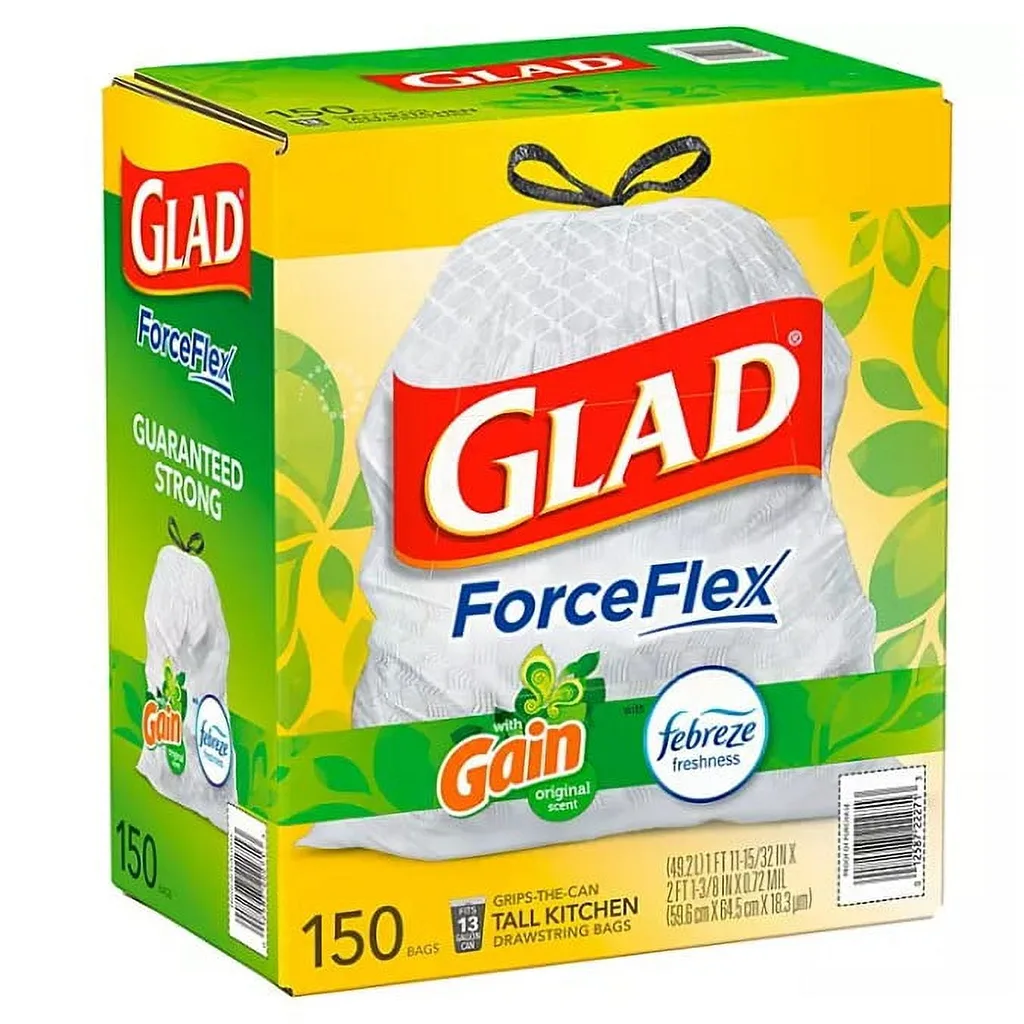 Glad ForceFlex Tall Kitchen White Trash Bags Original Scent (13 Gal. 150 Ct.) (Premium Edition)