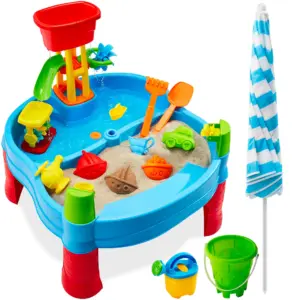 Best Choice Products Kids Sand and Water Outdoor Activity Table | 2-Inch-1 Play Set w/ 18 Accessories | Adjustable Umbrella