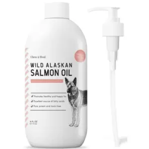 Chew + Heal Pure Wild Alaskan Salmon Oil for Dogs | 16 Ounce. | Pump Cap Bottle | Healthy Skin & Coat