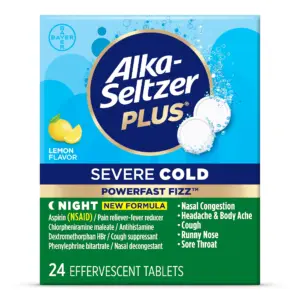 Alka-Seltzer Plus Powerfast Fizz Severe Night Cold Medicine | Lemon Effervescent Tablets | 24 Count