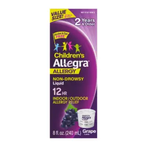 Allegra Children's 12-Hour Allergy Relief Liquid | Non-Drowsy Indoor & Outdoor Allergy Medicine | 30 mg Fexofenadine HCI Antihistamine For Kids | Grape Flavor | 8 Ounce | 1