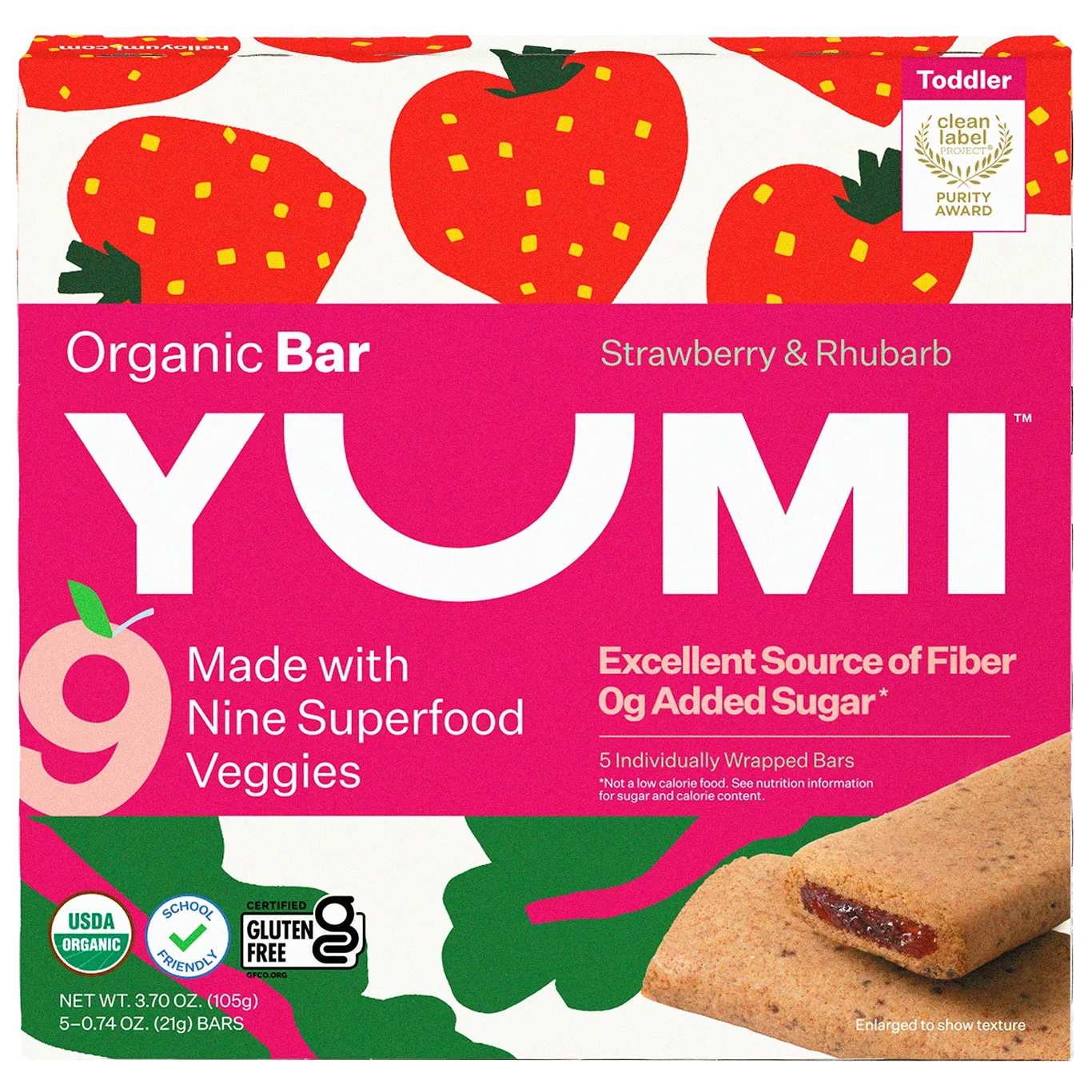 YUMI Organic Strawberry and Rhubarb Toddler Snack Bars | 3.7oz/5ct | Single