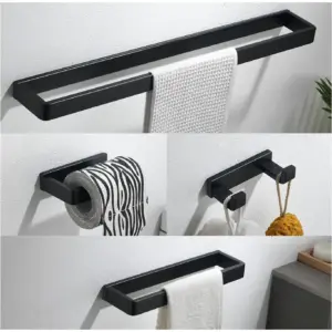 4-Piece Matte Black Bathroom Hardware Accessories Set | Bath Towel Bar Set SUS304 Stainless Steel | Round Towel Racks for Bathroom Wall Mounted