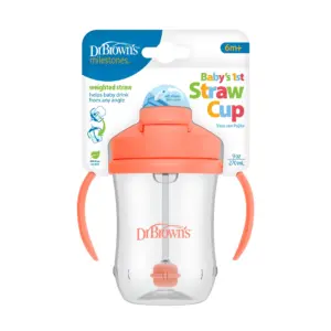Dr. Brown's Milestones Baby’s First Straw Cup | Training Cup with Weighted Straw | Coral | 6m+ | Single