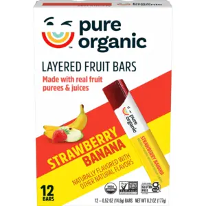 Pure Organic Gluten-Free Strawberry Banana Layered Fruit Bars | Gluten Free & Vegan Fruit Snacks | 12 Count
