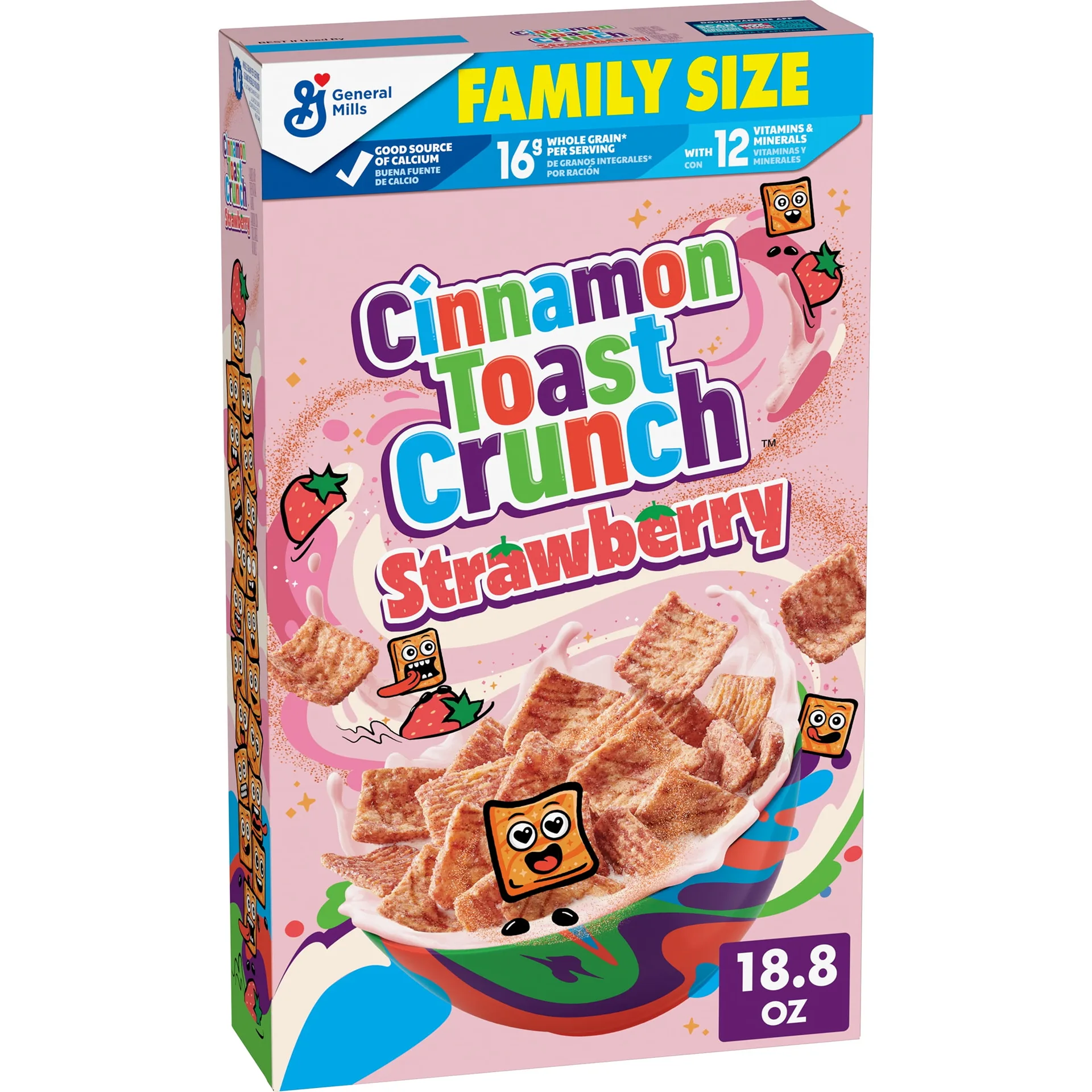 Cinnamon Toast Crunch Breakfast Cereal | Crispy Strawberry Cereal | Family Size | 18.8 Ounce | Single