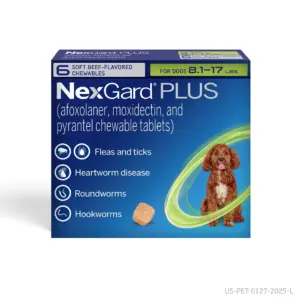 NexGard Plus Flea | Tick and Heartworm Chewable for Dogs 8.1-17 lbs | Beef Flavor | Green Box
