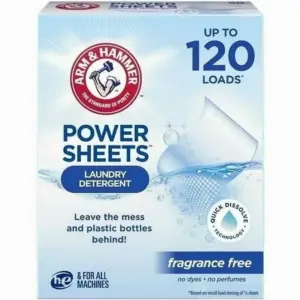ARM and HAMMER Power Sheets Laundry Detergent | Fragrance Free | Dermatologist Tested Concentrated Laundry Detergent Sheets | 50 Count | up to 100 Small Loads