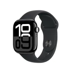 Apple Watch Series 10 GPS 42mm Jet Black Aluminum Case with Black Sport Band | S/M | 42 Millimeters | Jet Black Aluminum Case with Black Sport Band | S/M Band fits 130-180mm