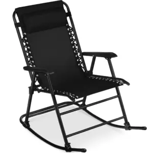 Best Choice Products Folding Outdoor Zero Gravity Rocking Lounge Chair w/ Headrest Pillow | Black