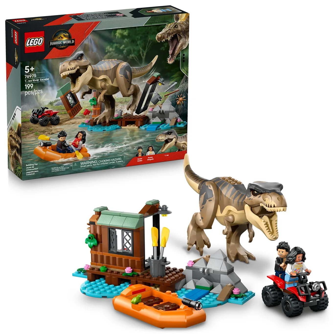 LEGO Jurassic World T. rex River Escape | Dinosaur Toy For Kids | Boys | & Girls | Ages 5-7 | Jurassic World Toy Boat & LEGO Minifigures | Creative Dinosaur Gift for Movie Fans | 76975