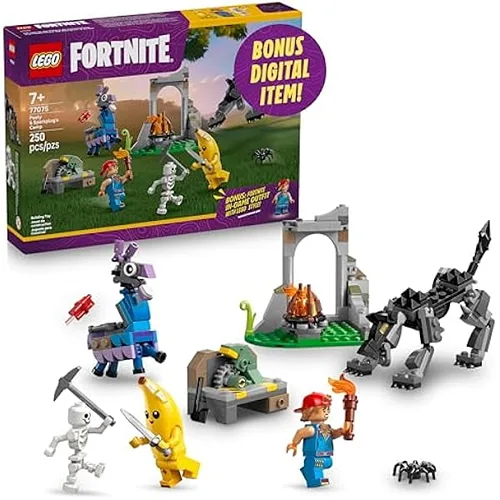 Fortnite Peely and Sparkplugs Camp Kids Toy | Pretend Play and Video Game Building Set for Girls and Boys | Ages 7+ | Fortnight Toy Figures Peely | Sparkplug | and More | Gift Idea for Birthdays | 77075