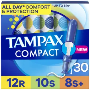Tampax Compact Pearl Tampons Multipack | with LeakGuard Braid and Extendable Applicator | Regular/Super/Plus Absorbency | Compact Extendable Applicator | Unscented | 30 Count