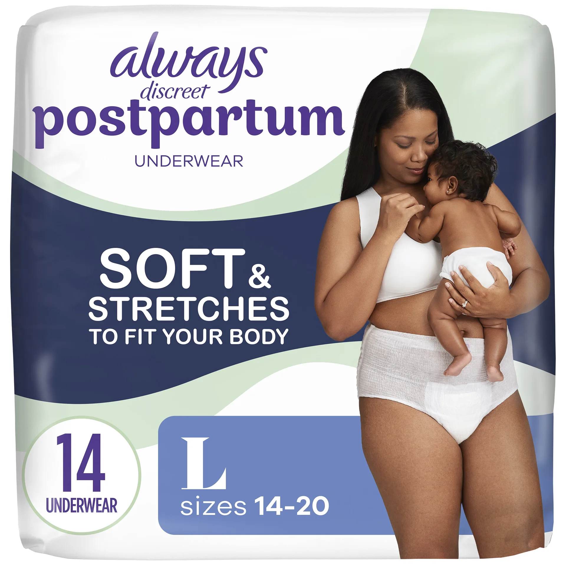 Always Discreet Postpartum & Adult Incontinence Underwear for Women | Size L | Maximum Protection | 14 CT