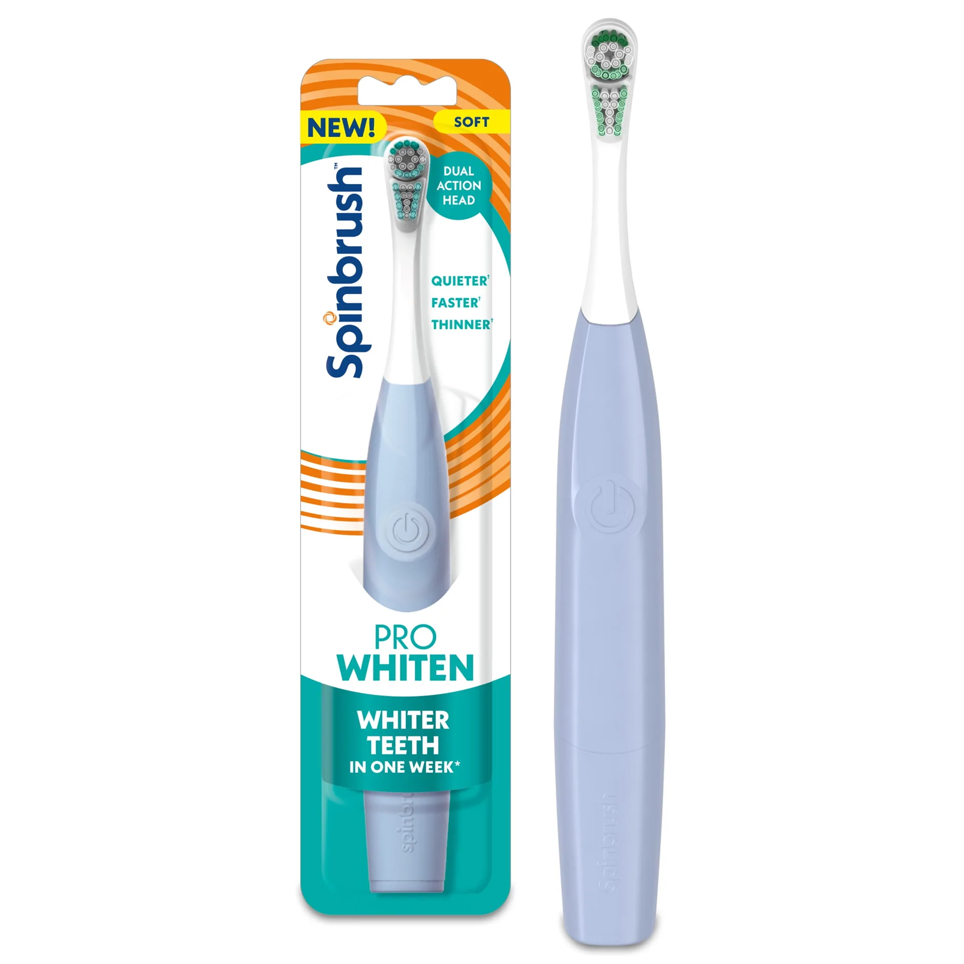 Spinbrush NEW PRO WHITEN Battery Powered Electric Toothbrush for Adults | Soft Bristles | Light Blue | 1
