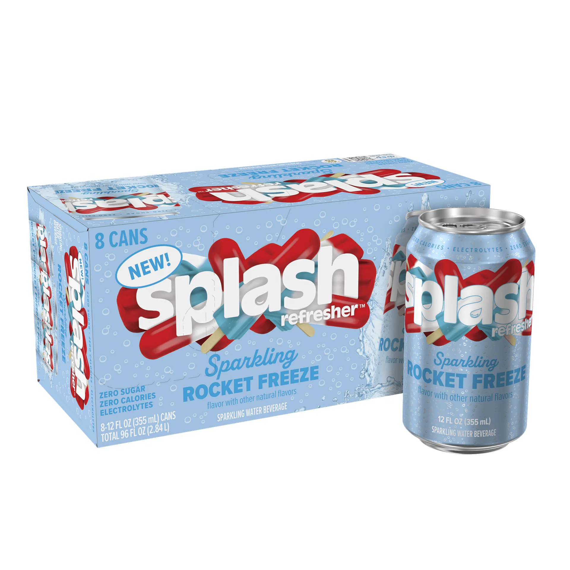 Splash Rocket Freeze Sparkling Water | 12 fl Ounce | 8 Cans