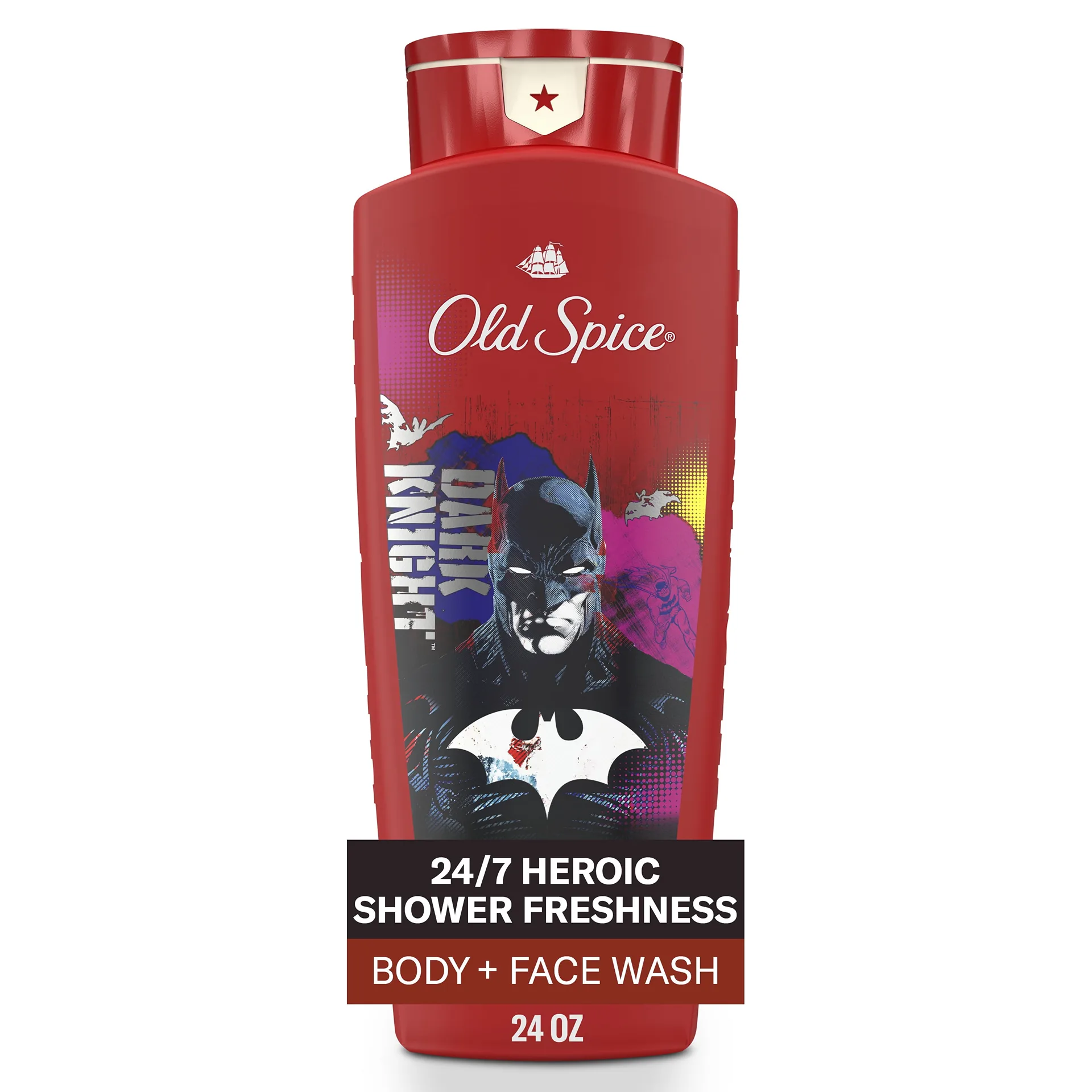 Old Spice Cleansing Body Wash for Men | 24/7 Shower Fresh | 2 Inch 1 Body & Face Wash | Rich Lather | Batman | Black Cherry & Nightfall Scent | 24oz