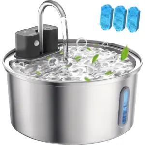 FWMB Wireless Cat Water Fountain | 108oz/3.2L Automatic Cat Water Fountain Cordless | Stainless Steel Battery Operated Pet Water Fountain Rechargeable Water Dispenser for Cats | Dogs | Multiple Pets