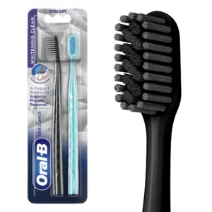 Oral-B Brilliance Whitening Toothbrush | Extra Soft | Black and Coral | 2 Count | for Adults and Children 3+
