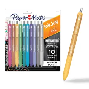 Paper Mate InkJoy Gel Pens | Metallic Pens | Retractable | Medium Point | (0.8mm) Assorted Colors | 10 Count
