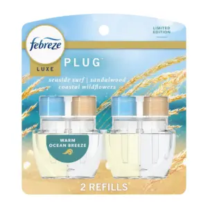 Febreze Luxe Plug Inch Air Freshener Odor-Fighting Scented Oil Refill | Warm Ocean Breeze | 2 Count