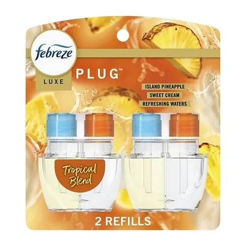 Febreze Plug Inch Air Freshener | Odor-Fighting Scented Oil Refill | Tropical Blend Scent | 2 Refill