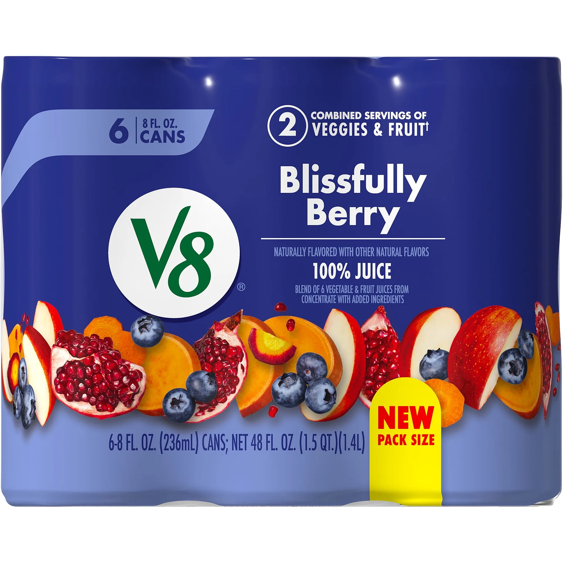 V8 Blissfully Berry 100% Fruit & Vegetable Juice | 8 fl Ounce Can | 6 Count