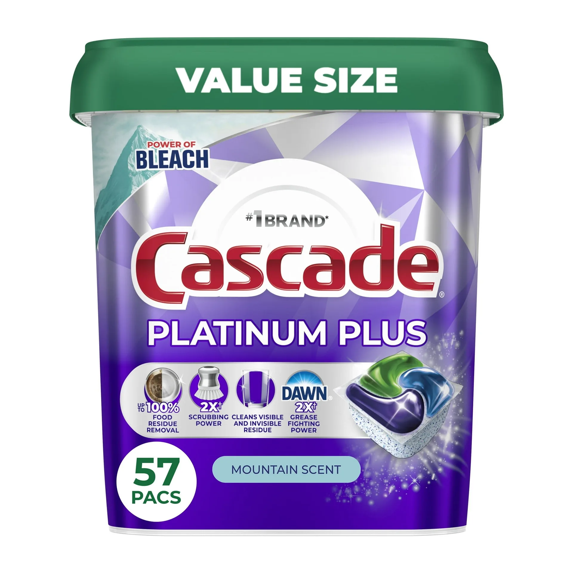 Cascade Platinum Plus Dishwasher Pods | Action Pacs Dishwasher Detergent Tabs | Mountain | 57 Count (Pack of 2)