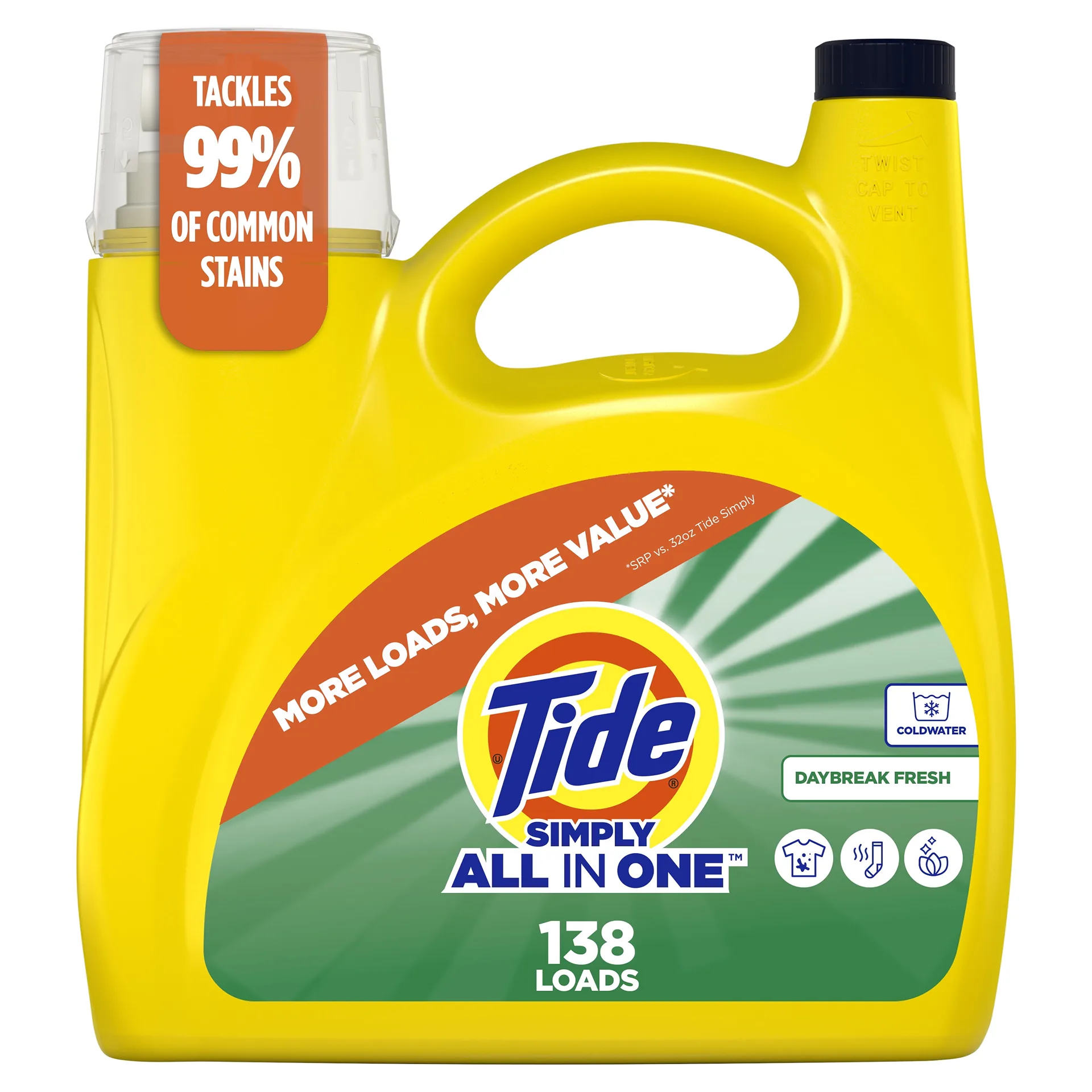 Tide Simply All-Inch-One Liquid Laundry Detergent | Daybreak Fresh Scent | 182 fl Ounce | 138 Loads