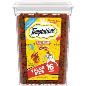 Temptations Birthday Lobster & Beef Flavor Dental Treats For Cats | 16 Ounce Tub
