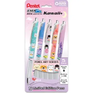 Pentel EnerGel | Gel Pen | Kawaii Tokyo Designs | (0.7mm) | Black Ink | Pack of 5