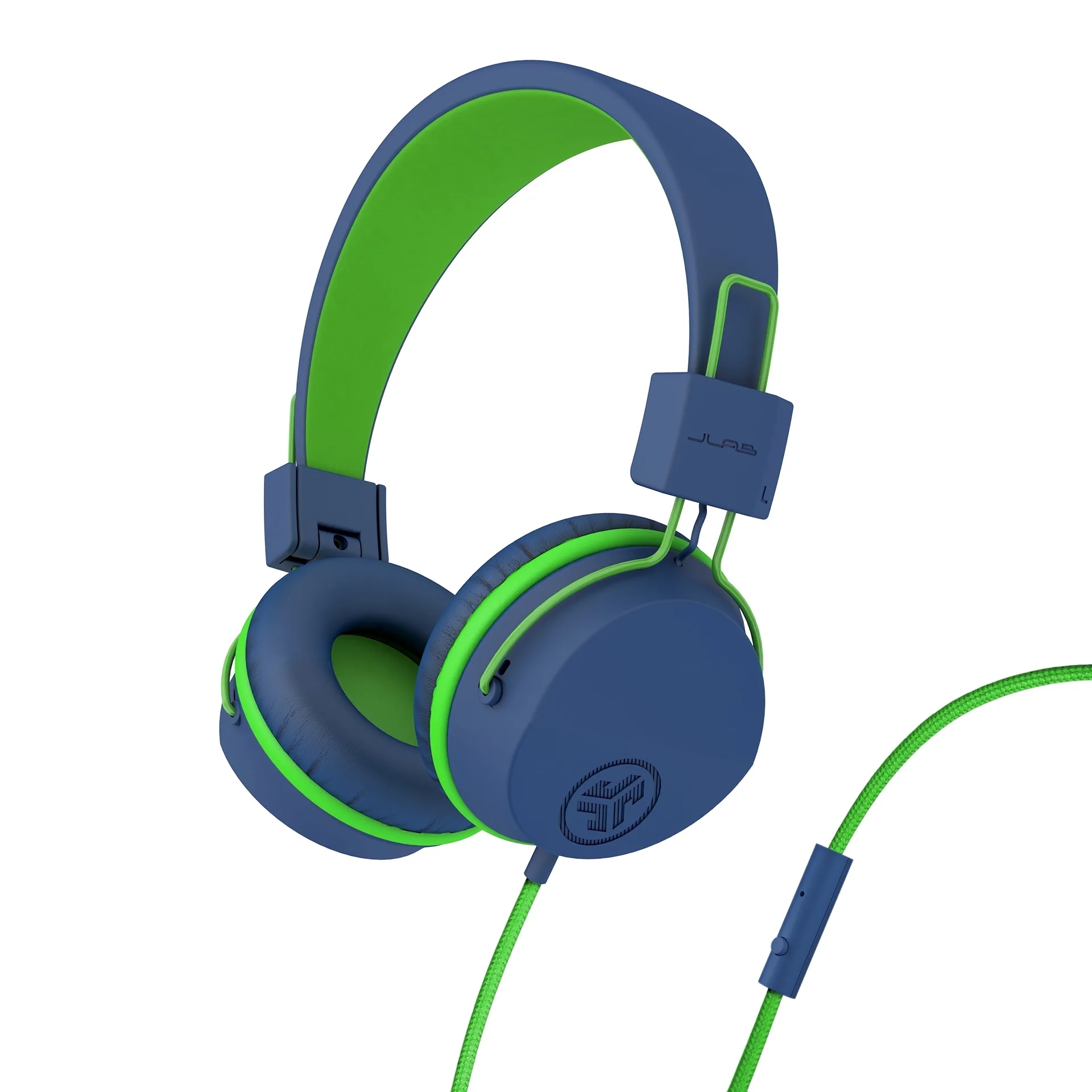 JLab JBuddies Studio On-Ear Kids Wired Headphones | Blue/Green | Studio Volume Safe | Volume Limiter | Folding | Adjustable | Noise Isolation | with Mic