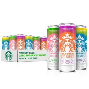 Starbucks Iced Energy 3 Flavor Variety Pack 12 fl Ounce Cans | 12 pack | Tropical Peach | Blueberry Lemonade | Watermelon Twist | Single